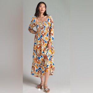 Anthropologie Dolan Lane Smocked Midi Dress Size XS